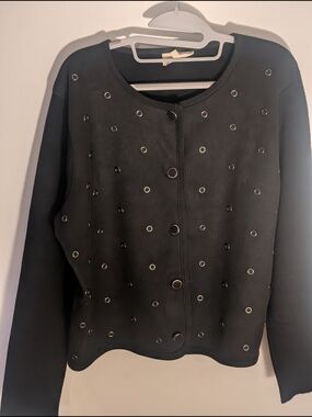 Black Eyelet-Detail Snap-Front Cardigan